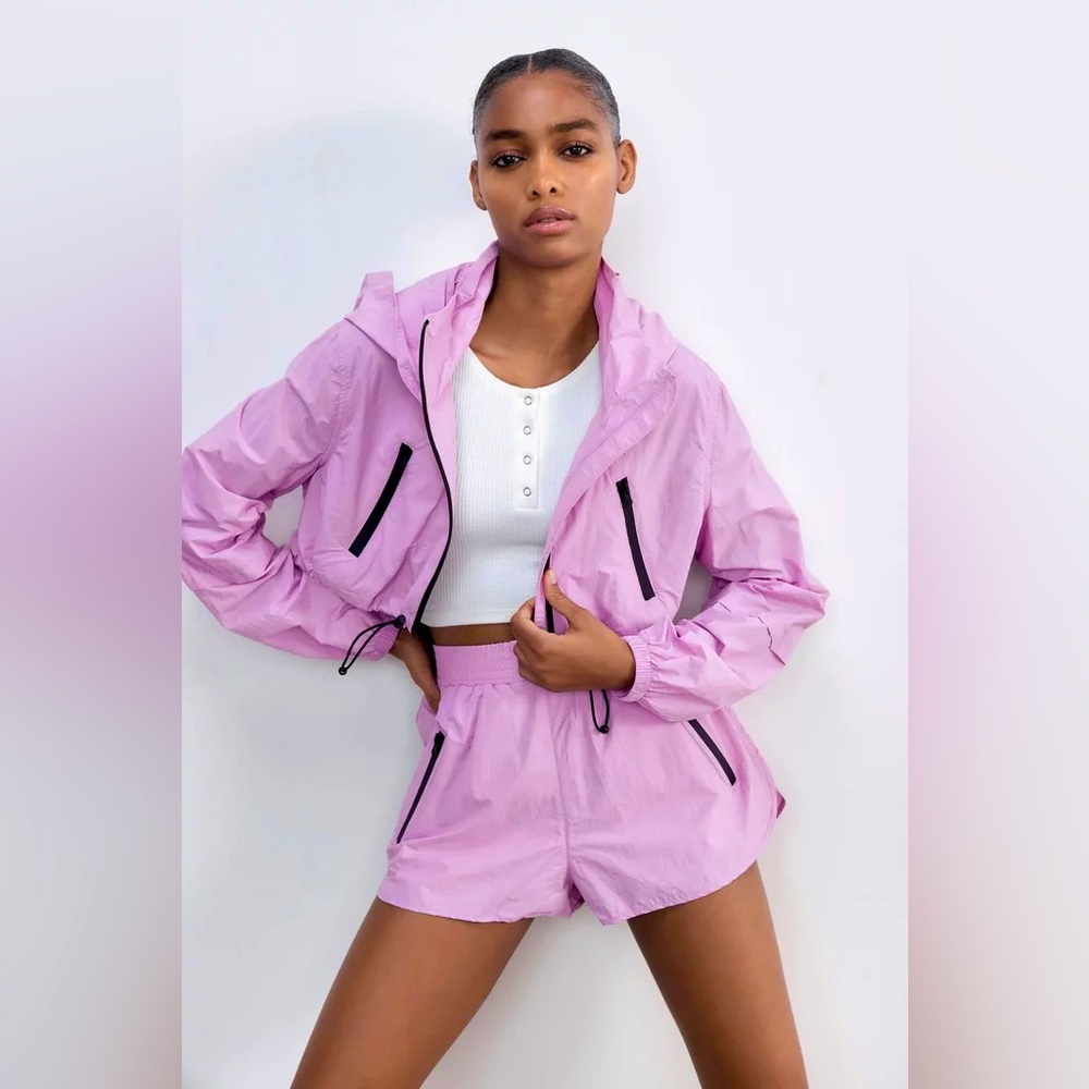 NWT ZARA Cropped Raincoat (S) and Nylon Shorts (M) set | Pink/Lilac